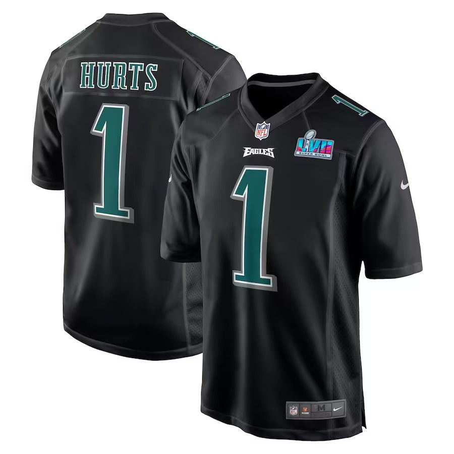 Men Philadelphia Eagles #1 Jalen Hurts Nike Black Super Bowl LVII Patch Fashion Game NFL Jersey->philadelphia eagles->NFL Jersey